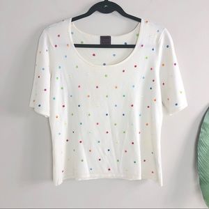 VINTAGE 80s Embroidered Polka Dot T-Shirt